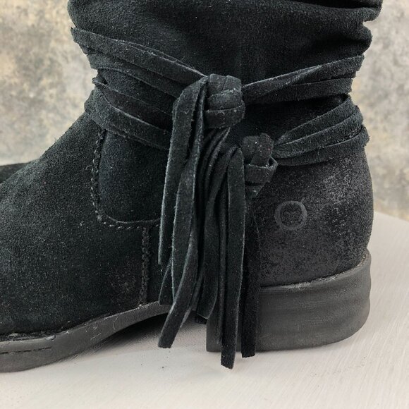 Born Women's Size 6.5M Cross Black Leather Fringe Side Zip Ankle Boots D70303 - Picture 6 of 14